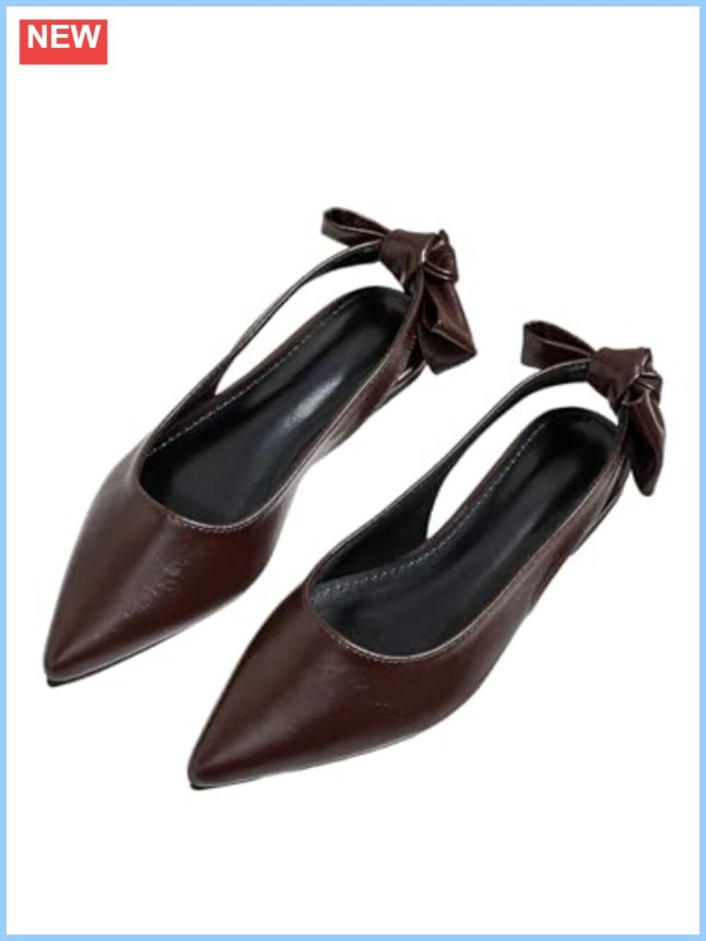 Bow Pointed Toe Slingback Flats PU Leather Mule Shoes Low Heel